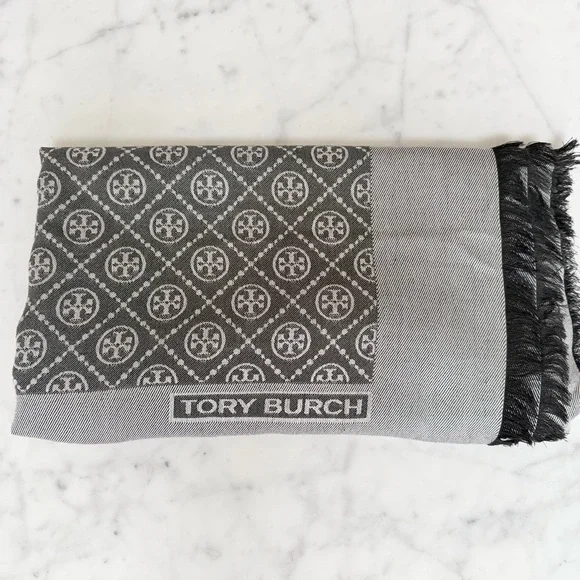 Tory Burch T Monogram Jacquard Traveler Scarf Wrap - Picture 3 of 5